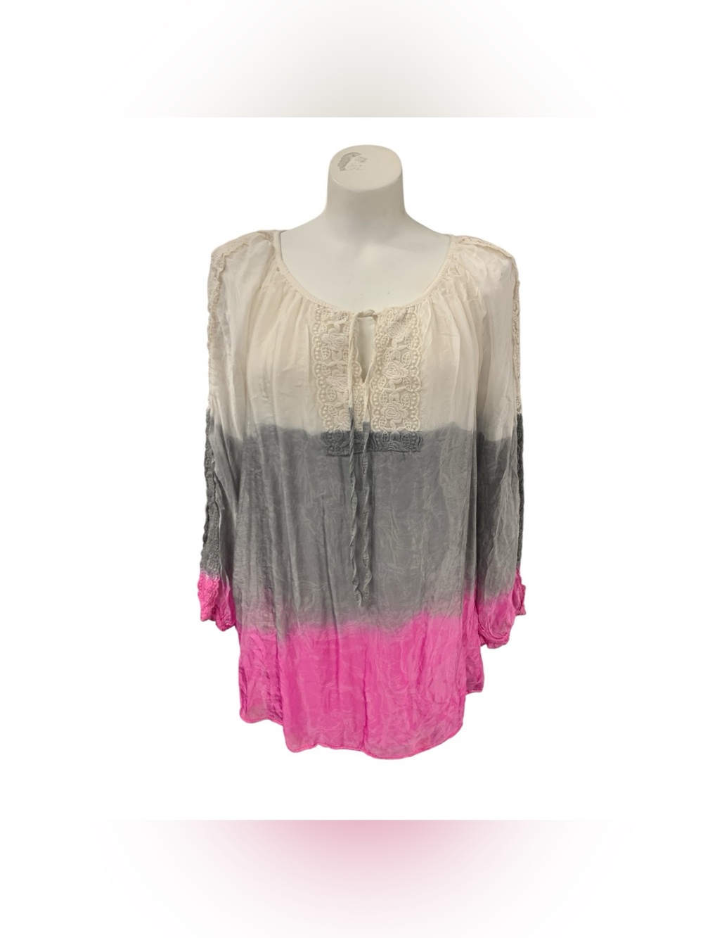 Tempo Paris Ombre Peasant Tunic - Cream, Gray & Pink Size M